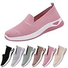 Ortopediska sneakers för kvinnor med mjuk sula sportskor för kvinnor slip-on sneakers lätta fritidsskor bekväma promenadskor enfärgade träningsskor halkfria löparskor i mesh, ROSA, 38 EU