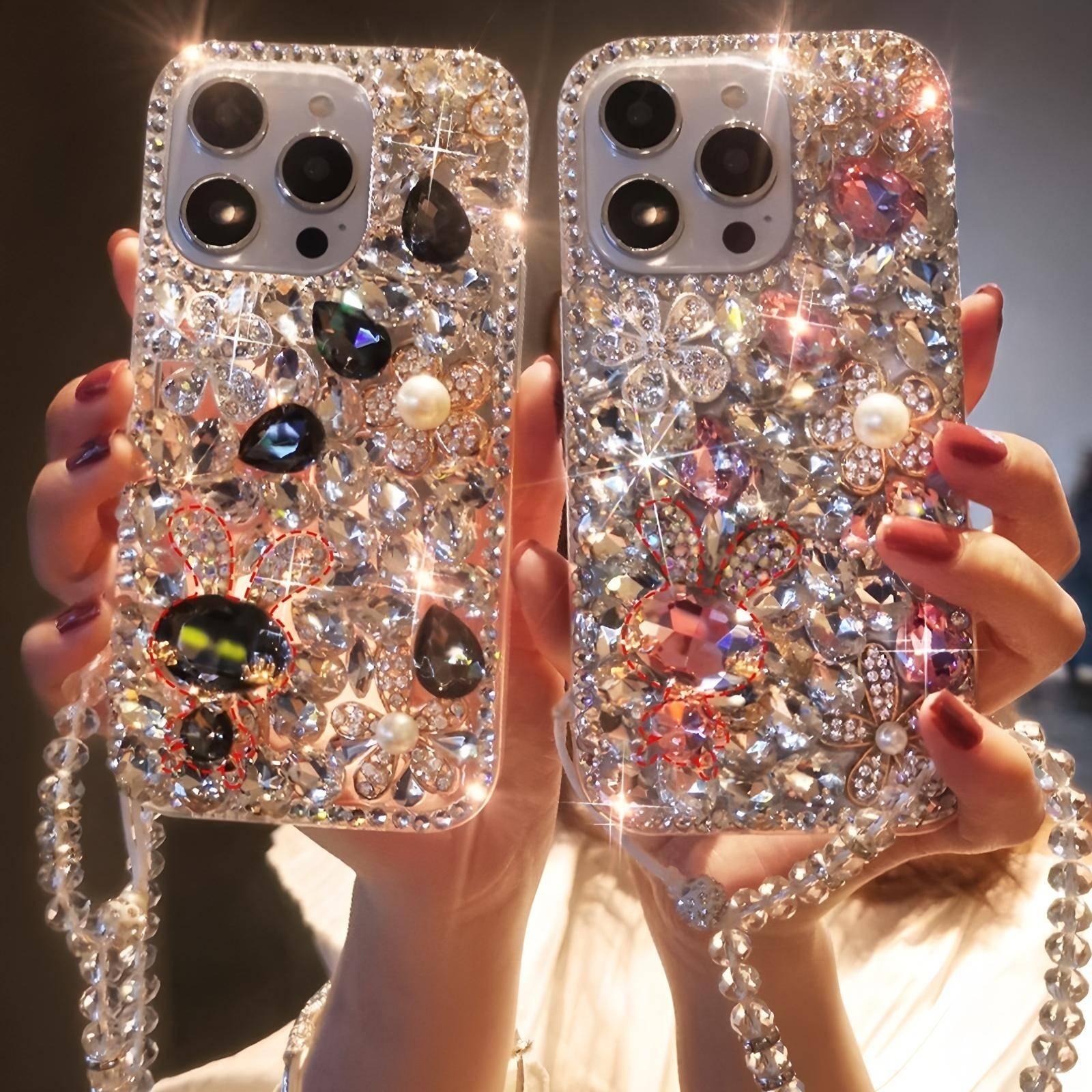 Glitter Strass Mobilskal För XiaoMi 15 Ultra 14 Pro 14T 14A Plus 13 Lite 13T 12 12T 12S 12X 5G Bling Kristall Diamant Blommig Fodral svart