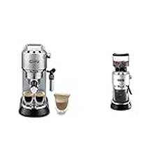 De'Longhi Dedica KG 521.M Kaffemalare, Silver, Svart, 24 x 15.4 x 38.2 cm & De'Longhi Dedica Style, Manuell Espressomaskin, Kaffe- och Cappuccino maskin, EC685M, Silver