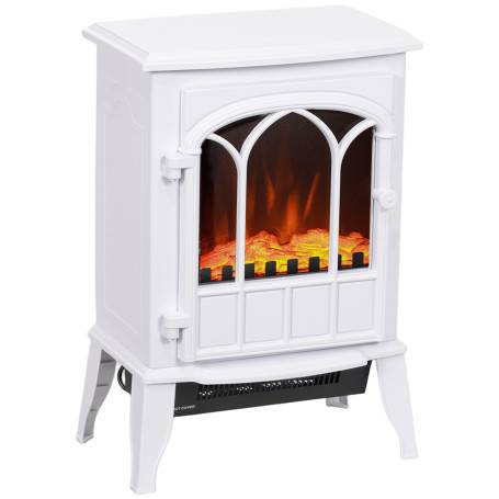 Fristående Elektrisk Kamin med LED-Flameffekt, Termostat och 2 Värmelägen – Vit, 2000 W