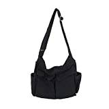 Canvas Messenger Bag Hobo Crossbody-väska med Stor Kapacitet med Flera Fickor Canvas Axelväska för Kvinnor Män(Svart)