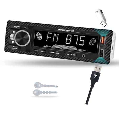 Bilradio Bluetooth 5.1 Hikity 1 Din bilradio med Bluetooth handsfree, 7 färger FM-radio 1 DIN med 2 USB/AUX/RCA ljudutput/EQ/MP3-spelare