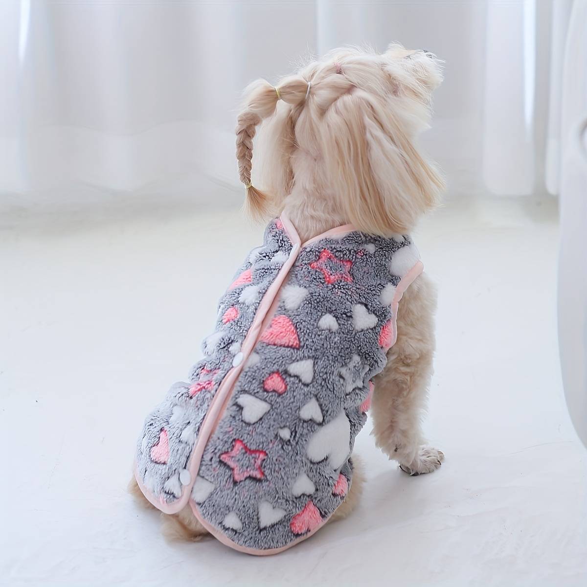 1pc Star Moon Coral Warm Cute Open-back Basic Vest Coat Suitable For To Medium Pet Cats And Dogs For Indoor And Outdoor Wear In Autumn And Winter