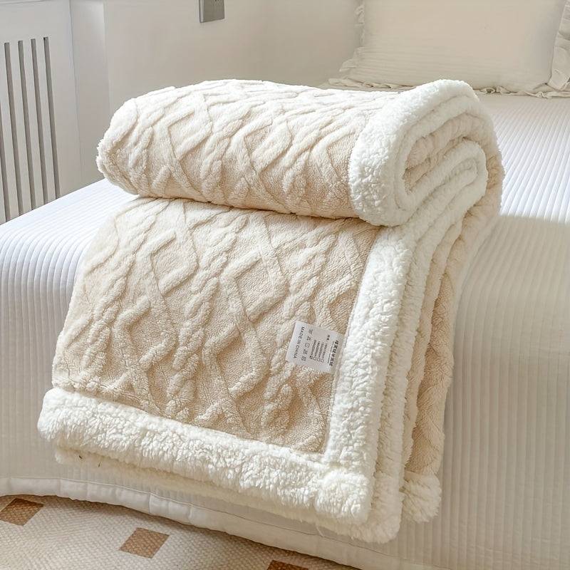 Stilfullt Vändbart Fleece Täcke för Ultimat Komfort och Värme - Krämvit / 100*150cm