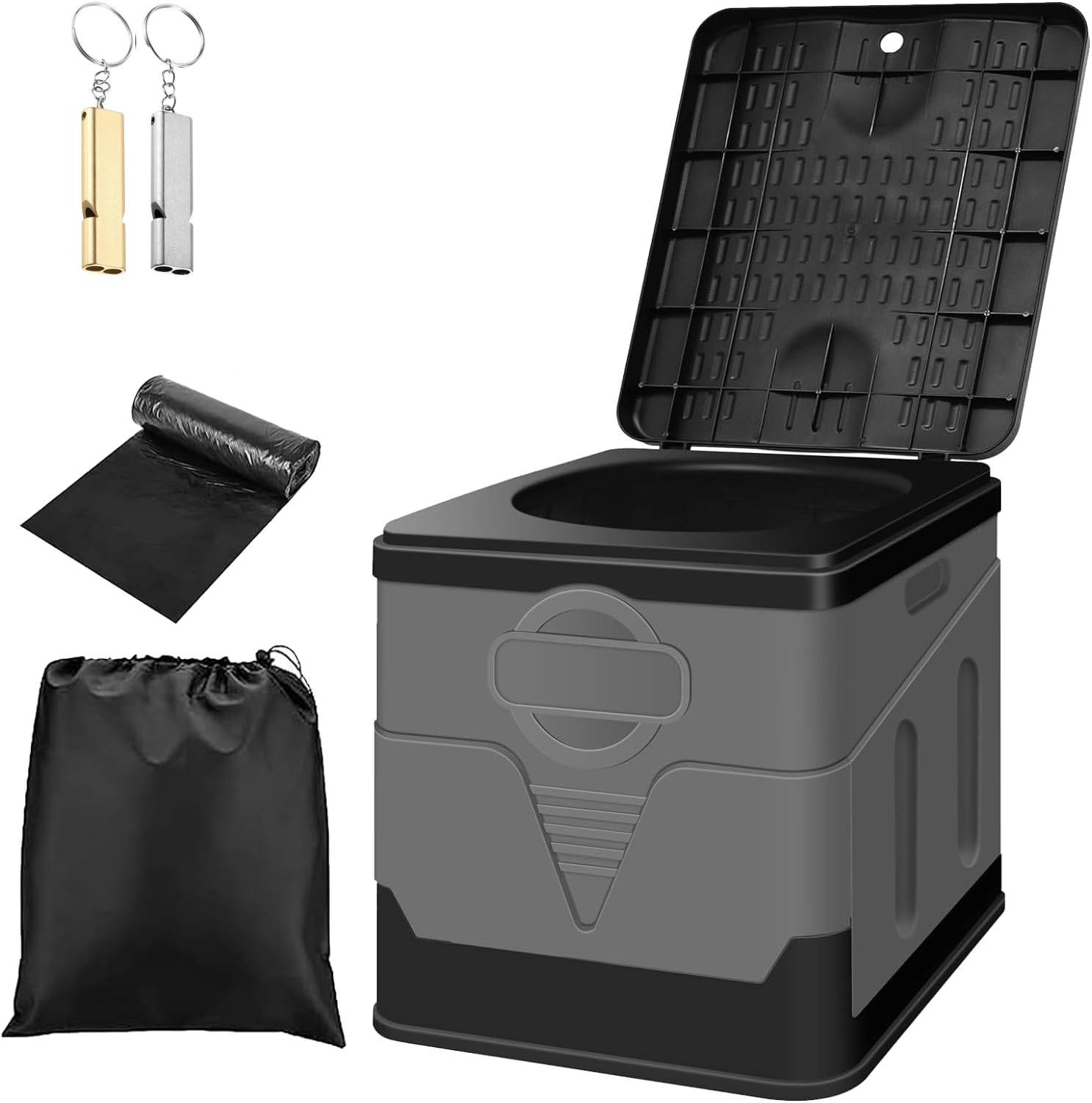 CAMPWAY Portable Toilet with Folding Emergency Car Camping Includes 12 Disposal Easy 100kg Weight Suitable for Adults and Ideal for Outdoor and Power grå färg