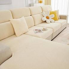 1pc Solid Color Elastic Spandex Sofa Cover For L-shape Sofa With Cushion And Armrest Cover Home Furniture Protector - Beige - Single Seat,2 Seater,3 Seater,4 Seater,Armrest Covers,Sofa Back Covers,L-shaped