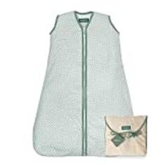 Molis&co. 1.0 TOG babysovsäck. 6 till 18 månader. Mjuk och mysig. Vichy Grön. Perfekt vår- och höstanvändning. 100 % ekologisk bomull (GOTS) lätt vadderad