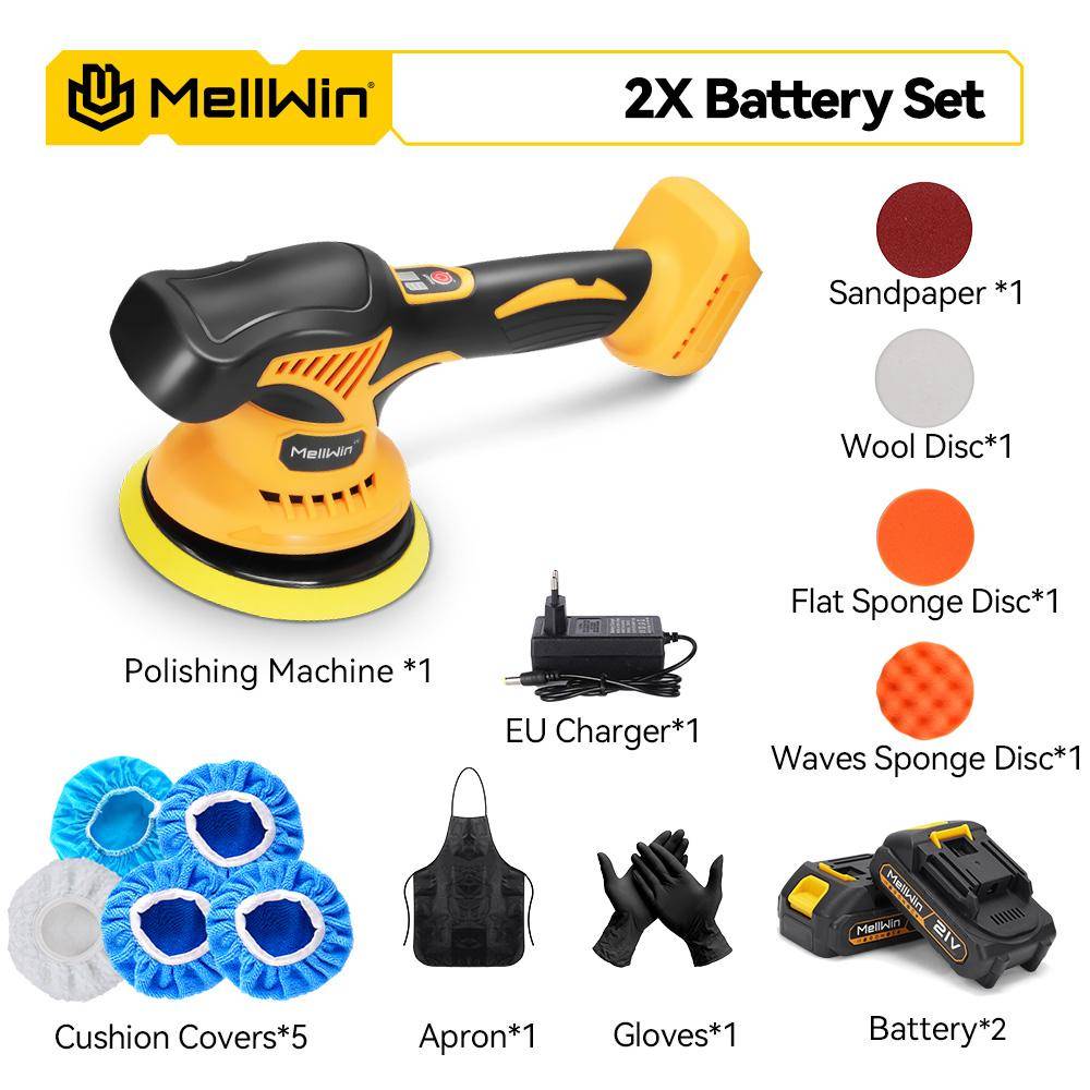 MELLWIN 150mm Sladdlös Elektrisk Bilpolermaskin 8 Justering Bilpolering Vaxning Slipning Elverktyg Passar För Makita 21V 18V Batteri 2 Battery Set