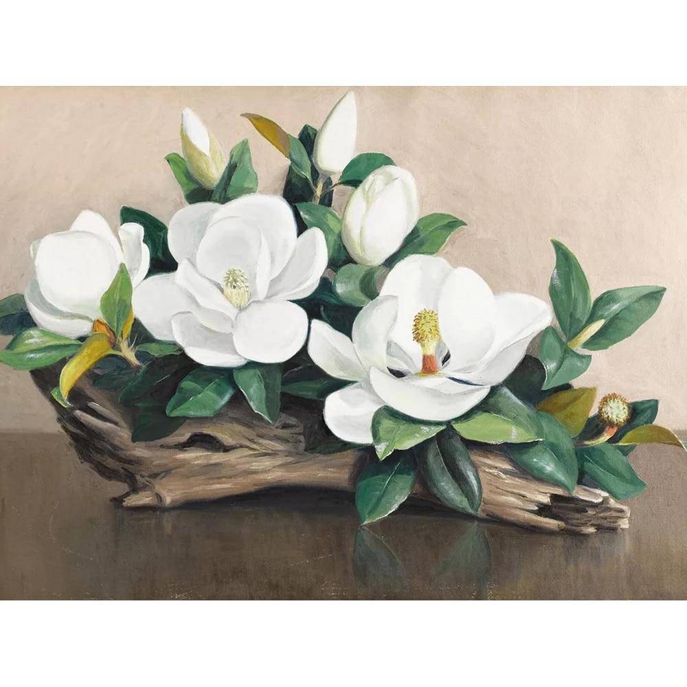 DIY 5D Diamantbroderi Magnolia Blommor Diamantmålning Korsstygn Heminredning 40X50CM