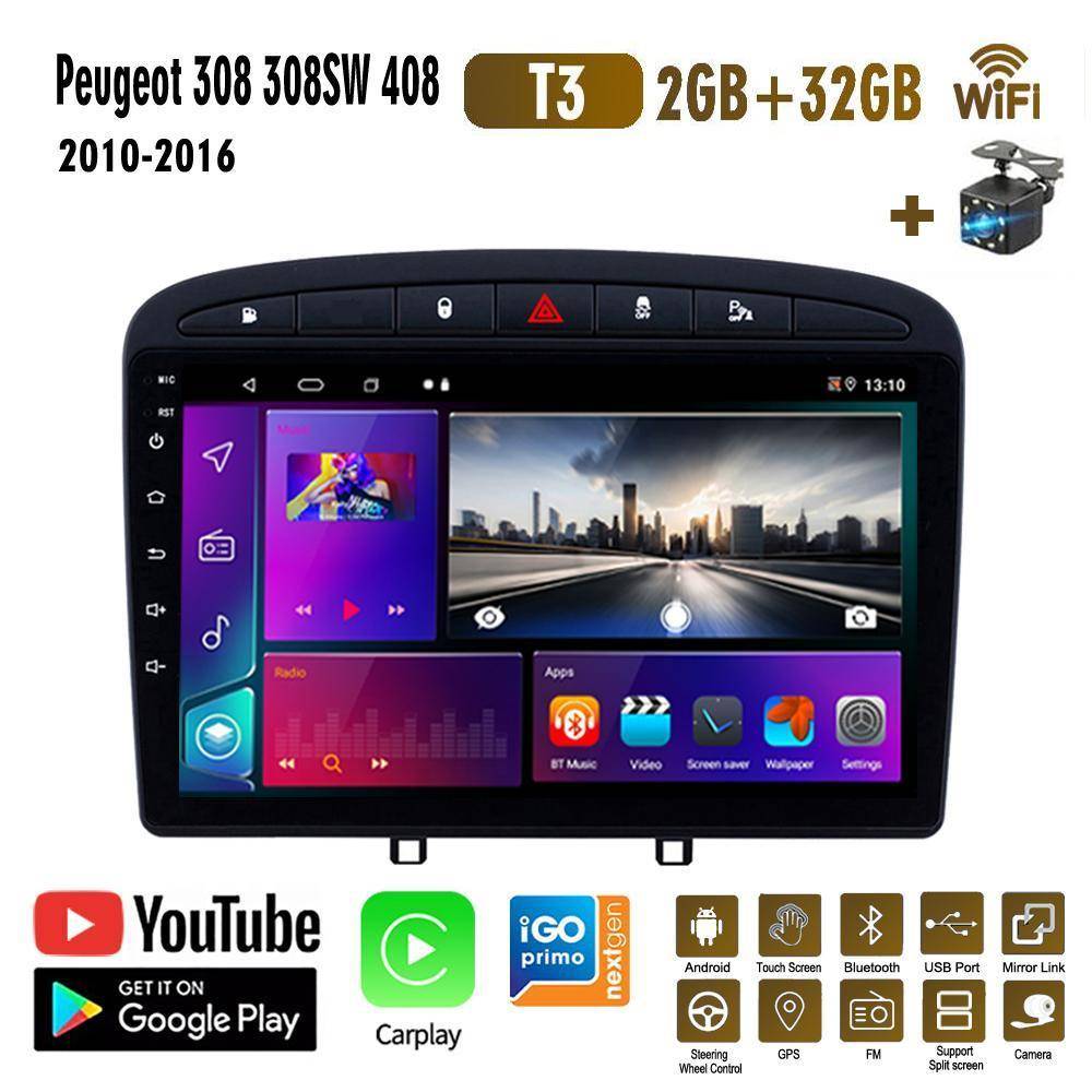 9 tums Android för Peugeot 408 för Peugeot 308 308SW 2010-2016 Bilradio Carplay Multimedia Videospelare GPS-navigering WIFI 2+32GB