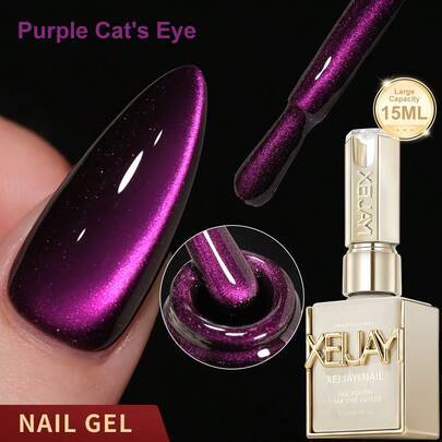1 st 15 ml lila kattögon nagellacksgel, UV-gel, avtagbart magnetiskt nagellack, gör-det-själv manikyr hemsalong - Blåröd