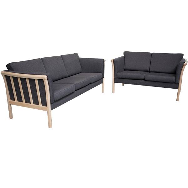 Denver sofasæt 3+2 - grå stof - ubehandlet eg.