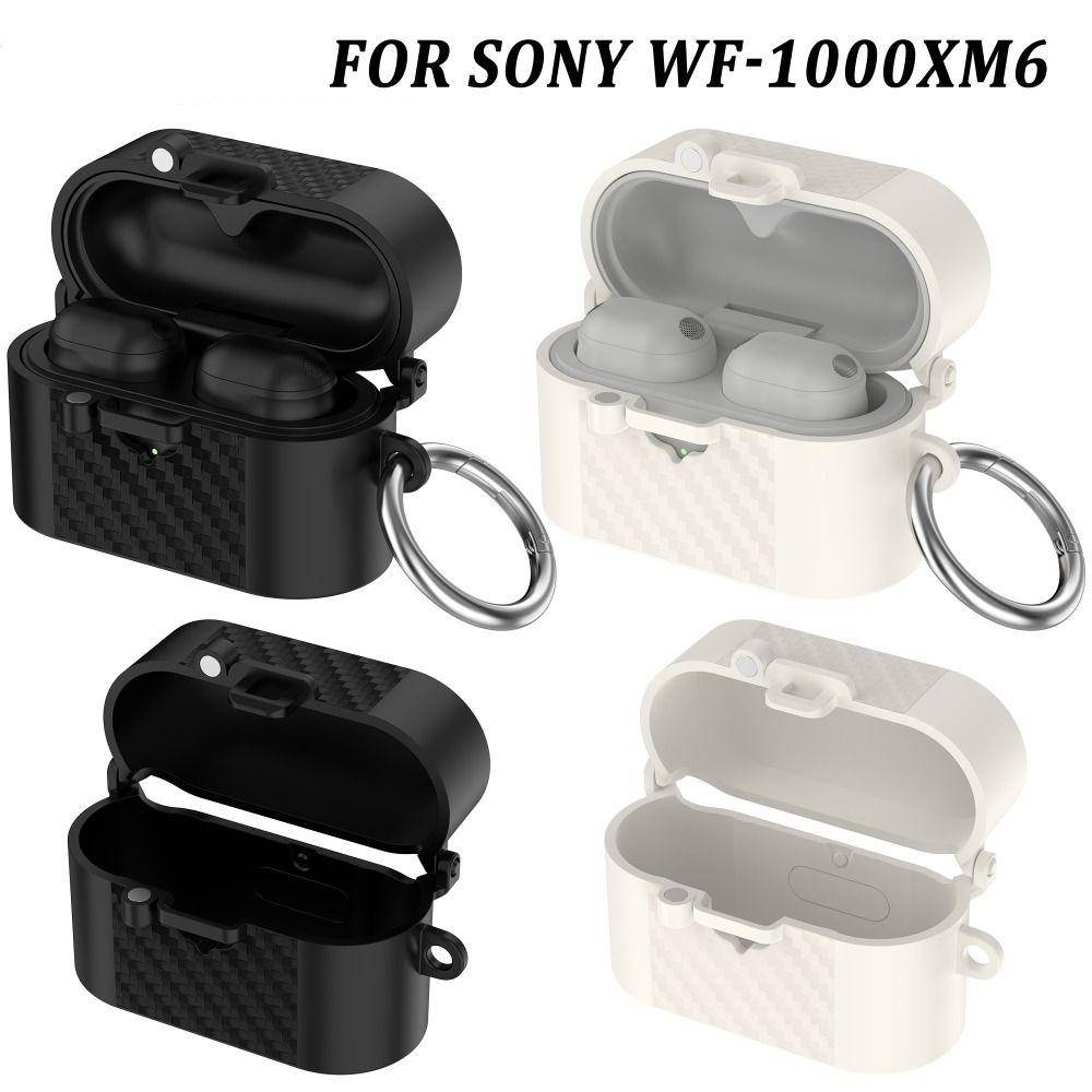 Kolfibertextur Hörlursfodral Magnetisk Spänne Laddningsfodral Skydd för Sony WF-1000XM6 svart