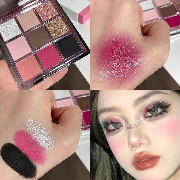 9 färger Punk Smokey Matt Glitter Eyeshadow Palett Shimmer Eye Shadow Makeup Palett Cool Toned Grey Black Eye Pigment Palett