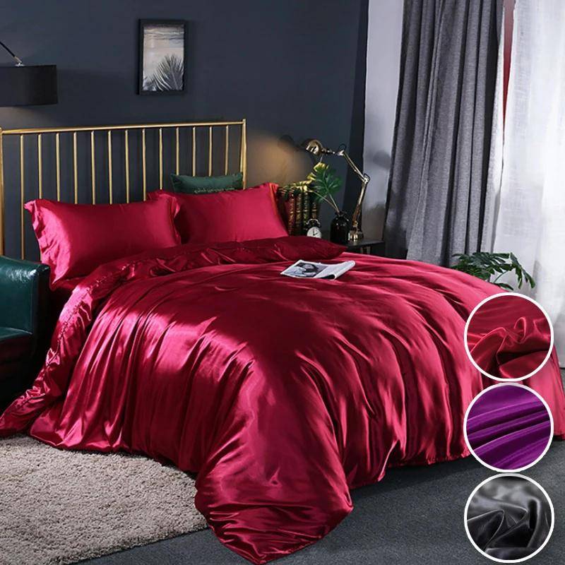 4-delat sängklädeset Lyxigt Silkeslent Mulberryblandat Sängklädeset Satinduntäcke Örngott Set High End Enkelt Dubbelt Täckeöverdrag