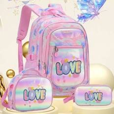 2025 New 3pcs Set, Love Pattern Student Backpack, Purple & Blue Cute Style Backpack, Embroidered Backpack, Travel Backpack, Ultralight Multi-Function - Multicolor