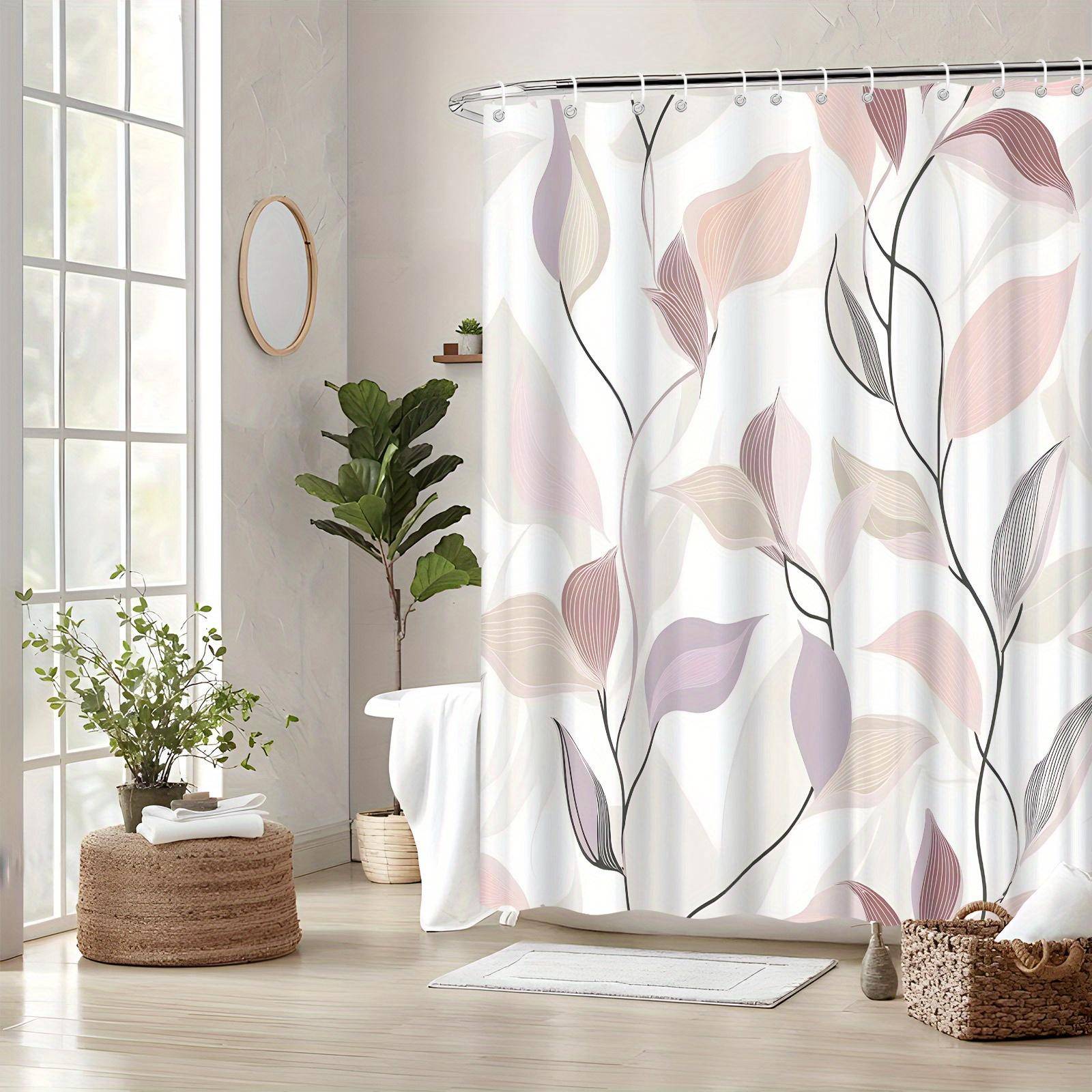 1 st Modern Abstrakt Blad Duschdraperi - Mjuk Rosa, Lavendel & Grön Botanisk Design, Svarta Stammar, Polyester, 70,8X70,8