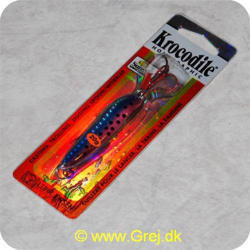 Luhr-Jensen Krocodile holografisk - 20 g - Blå /sølv/pink med sorte pletter