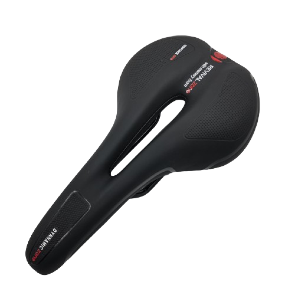Cykelsadel med reflekterende striber, anatomisk udskåret for forbedret køling, slids i midten for ventilation, fortykket memoryskum for komfort,