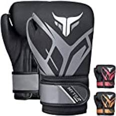 Mytra Fusion Kids boxningshandskar Junior boxningshandskar med ventilerad Palm MMA, Muay Thai, sparring, slåss, stanshandskar (Black/Grey, 4-oz)