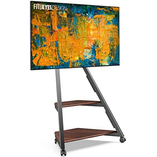 FITUEYES Design Rullbart TV-Stativ Med Hjul för 32-65 Tum Platt Och Böjd TV Upp Till 40 kg, Höjdjusterbart Svängbart, Serien Eiffel