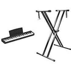 Yamaha P-225 digitalt piano med 88 anslagskänsliga GHC (Graded Hammer Compact) tangenter och 24 instrumentljud, lätt och bärbar design & RockJam KS-001 RJX29 Keybordstativ, Svart, 29-91 cm