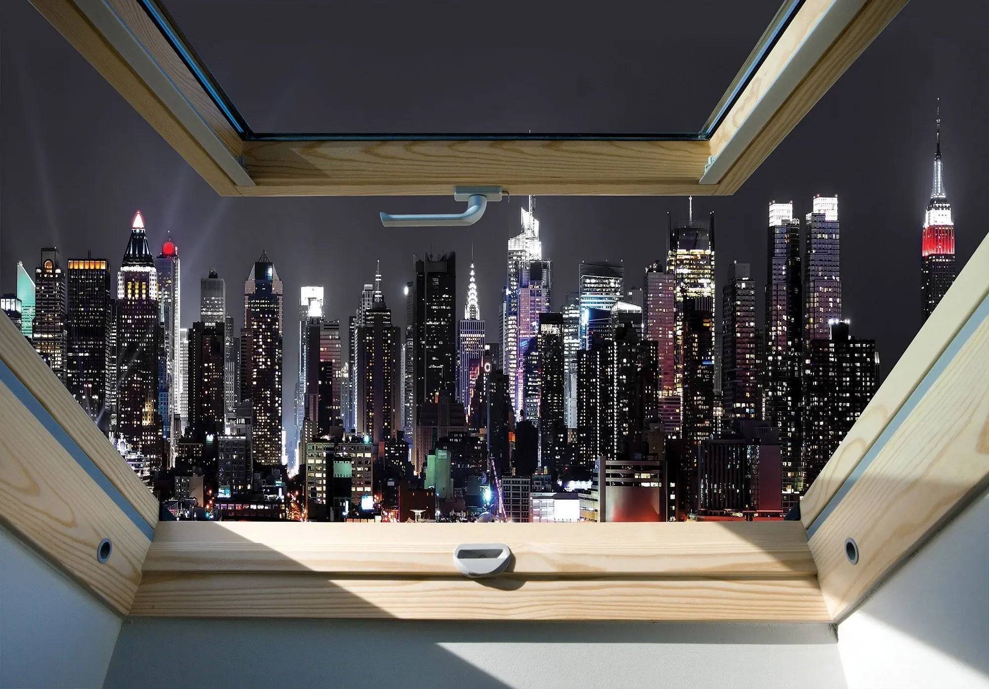 Fototapet - Natteudsigt over New Yorks skylines fra tagvindue - Vinyl 265g / 368x254