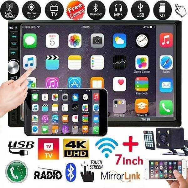 Bil MP5-spelare 7012B 1080P HD 7-tums Bilradio Stereo Bluetooth MP4 MP5 USB-spelare Pekskärm svart