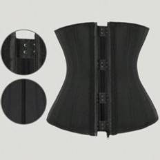 Women's Black Fabric Plain Lace Up Slight Stretch Waist Trainer Corset - Black - M,S,XS