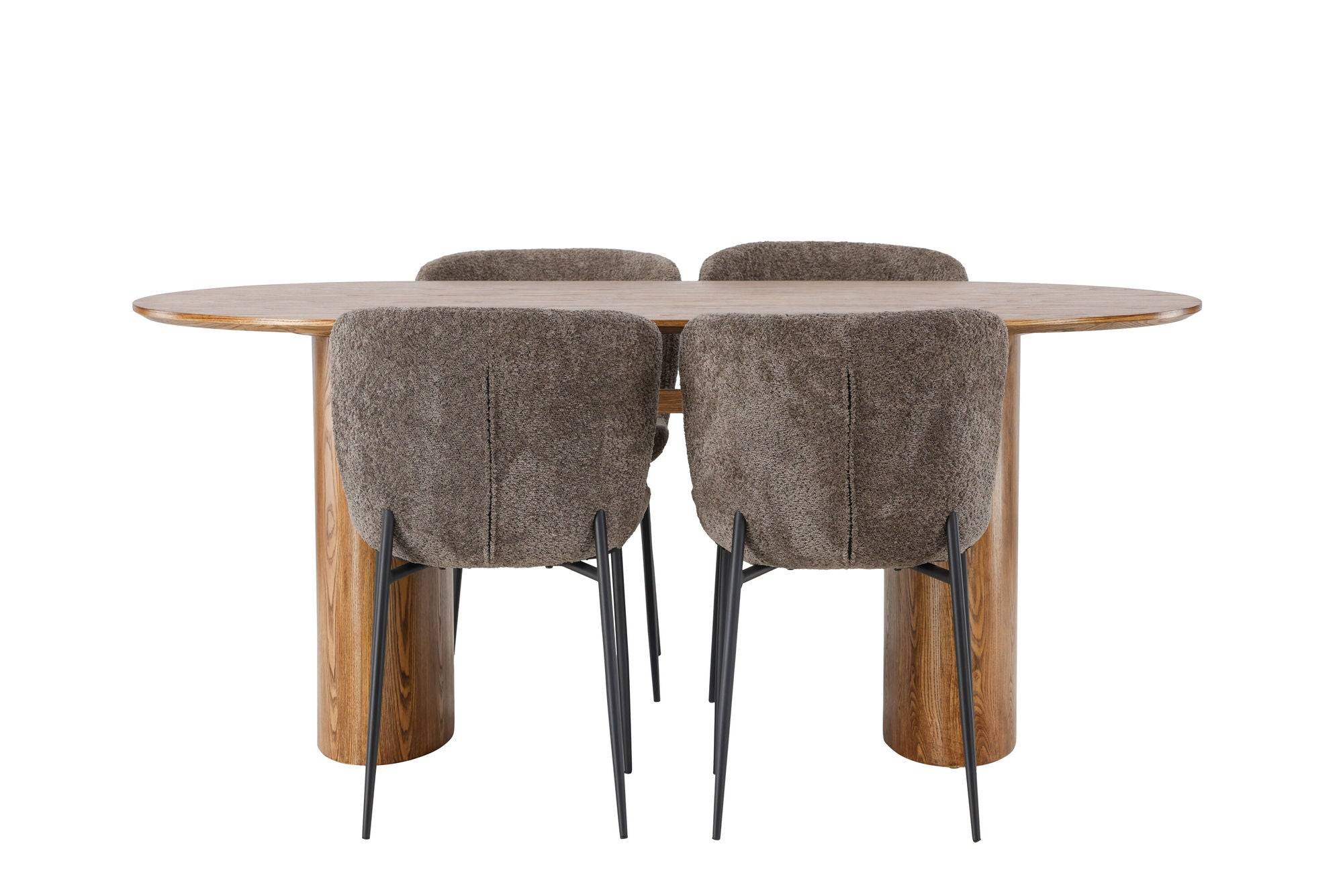 Venture Home Isolde spisebord 140*75 - Nature / Nature MDF +Modesto Spisebordsstol - Grey / Smoked Black Boucle _4