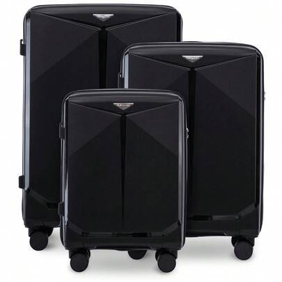 Set med 3 resväskor eller välj bagage i 28", 24", 20" tum, polypropylen, hård resväska med teleskophandtag och 360-hjul, svart (20 inch,24 inch,28 inch,Ställ in 20/24/28 tum)