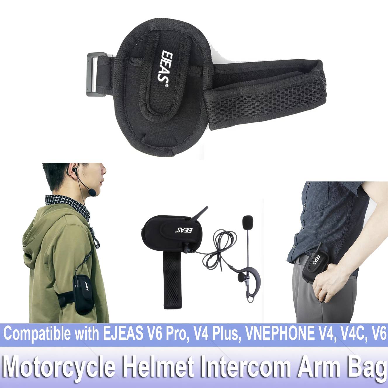 Motorcycle Helmet Intercom Arm Bag Compatible with EJEAS V6 Pro, V4 Plus, VNEPHONE V4, V4C, V6 Referee Intercom Pocket Armband
