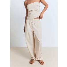 MANGO Paper bag Cotton Trousers Dam Byxor Stl. XXS - Från Magasin - Light Beige (XXS)