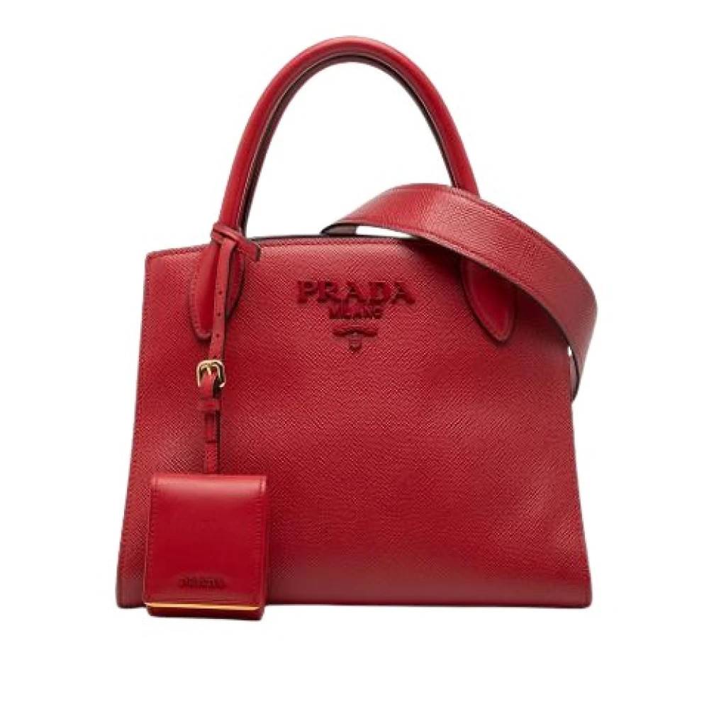 Prada Vintage Pre-owned Saffiano Satchel - Vintage - Dame - Rød - ONE SIZE - Uld