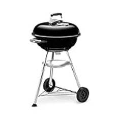 Weber Compact Kettle Holzkohlegrill, Ø 47cm Grillfäche, BBQ Grill mit porzellanemaillierten Deckel & Kessel, Dreibein-Ständer & Räder, verchromter Grillrost - Schwarz (1221004)