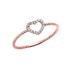 Diamond Stackable Open Heart Promise Ring in 9ct Rose Gold - rose gold