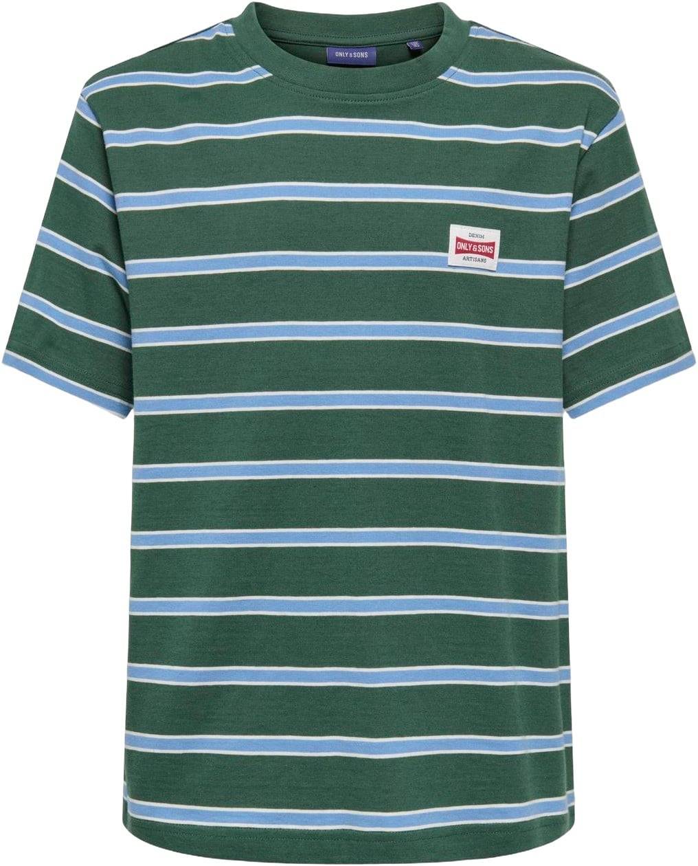 Only & Sons Osjdawson RLX SS Stripe TEE Stl. 146/152 unisex - Kortärmade T-shirts Från Magasin - Pineneedle/blue Jasper + Egret (146/152)