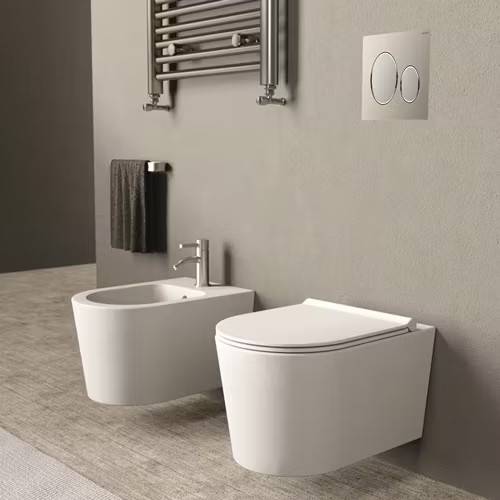 Toalettpaket LH LH Elba med WC-fixtur och Spolplatta: Blank Vit