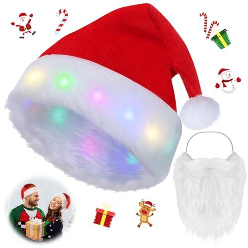 Jultomtemössa röd, julmössa för vuxna, plysch jultomtemössa, jultomtemössa, gosig mjuk plysch jultomtemössor för nyår festlig julfest (B)