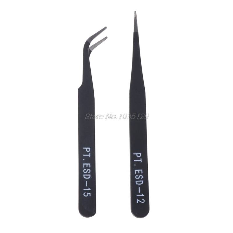 1 set / 2 st nagelverktyg i rostfritt stål ögonfransförlängning pincett pincett spetsad klämma rak pincett & böj pincett