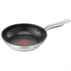 Tefal Virtuoso Rostfri stålpanna 24 cm induktion, stekpanna med non-stick-beläggning Titanium Pro, termosignal vid en perfekt stektemperatur, lämplig för alla typer av spisar, snabbare stekresultat,
