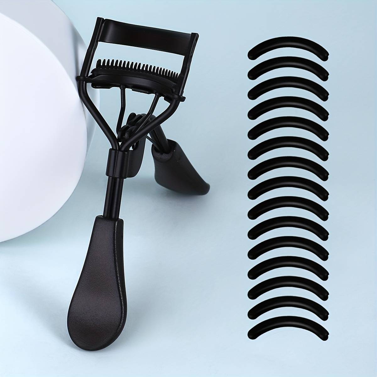 TEMU Portable Eyelash Curler With 15 Pads, Stainless Steel Eyelash Curler, No Damage To Eyelashes, For Eyelash Extensions, Curling Eyelash Tool, Suitable For Men And Women