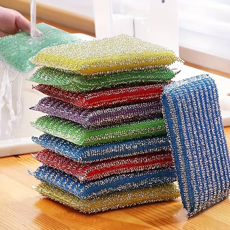 TEMU 7pcs Sponge Scouring Pads - Double-sided, Non-scratch Kitchen Cleaning Sponges, Suitable For Dishware And Home Use, Random Colors