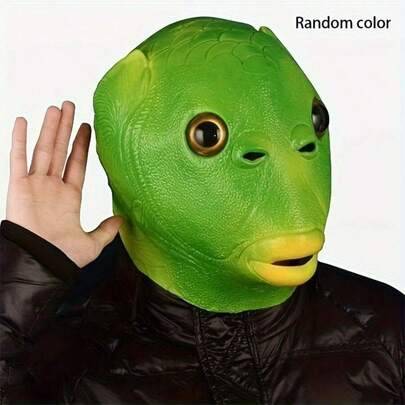 1 st rolig fiskmask – uttrycksfull, lätt latexmask för festkostym, vattenkaraktärsmaskeradoutfit, lämplig för vuxna och tonåringar, lätt att bära, COS - Multifärgad