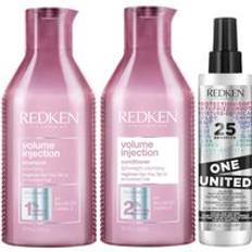 Redken Volume Injection Shampoo, Conditioner and One United Treatment Spray Routine for Fine/Flat Hair