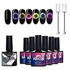 9D Kattöga Gel Nagellack Kit, Kameleont magnetisk nagellack svart färgbytande gel nagellack UV-ledd skal för nagelkonst Manikyr Blöt av UV-ledd med 2 magnetpinne, 6 färger