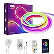 LUXONIC 6.5FT / 2M Bluetooth LED Neon Rope Lights med fjärrkontroll APP kontroll, IP65 Vattentät Flexibel Neon LED Strip Lights RGBIC LED Neon Lights för sovrum rum utomhus inredning [Energiklass A +]