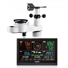 VEVOR 5-i-1 trådløs vejrstation, 7,5 tommer / 190,5 mm VA-display, soldrevet udendørssensor, regnmåler, indendørs/udendørs til vejrudsigt, temperatur, fugtighed, vindhastighed og -retning (ingen WiFi)