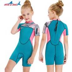Sim jumpsuit dykdyk badkläder tjejer 2.5mm neopren ungdom barn våtdräkt shorty surfdräkt kortärmad dykning snorkling - M150659k- b / Xxl