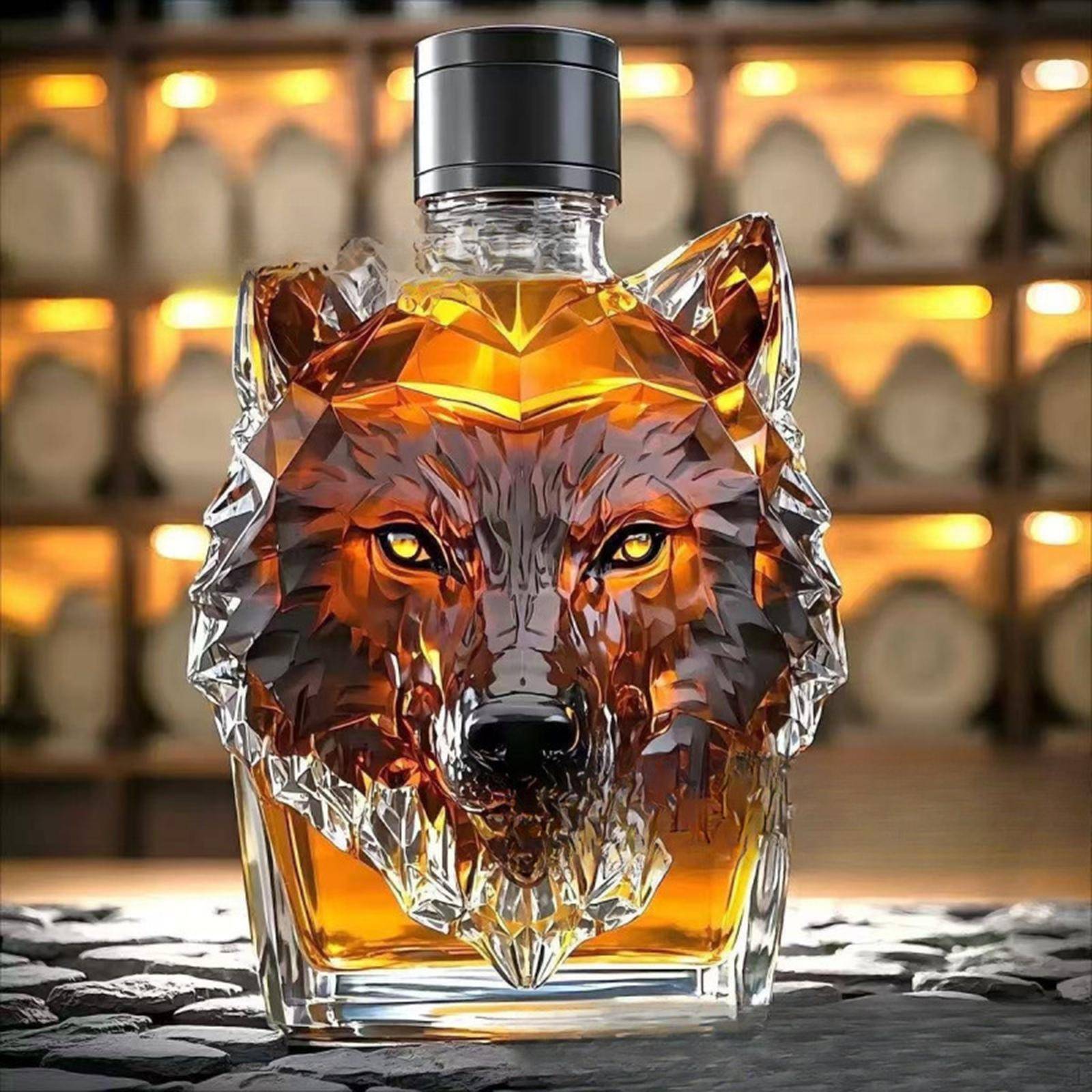 Varg Huvud Whiskeykaraff Män, Pappa, Make Gåva, Tom Glas Dekorativ Vinflaska Transparent gray